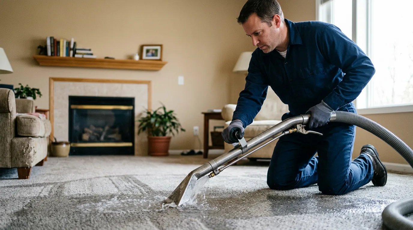 Water damage restoration technician working near Veedersburg, IN